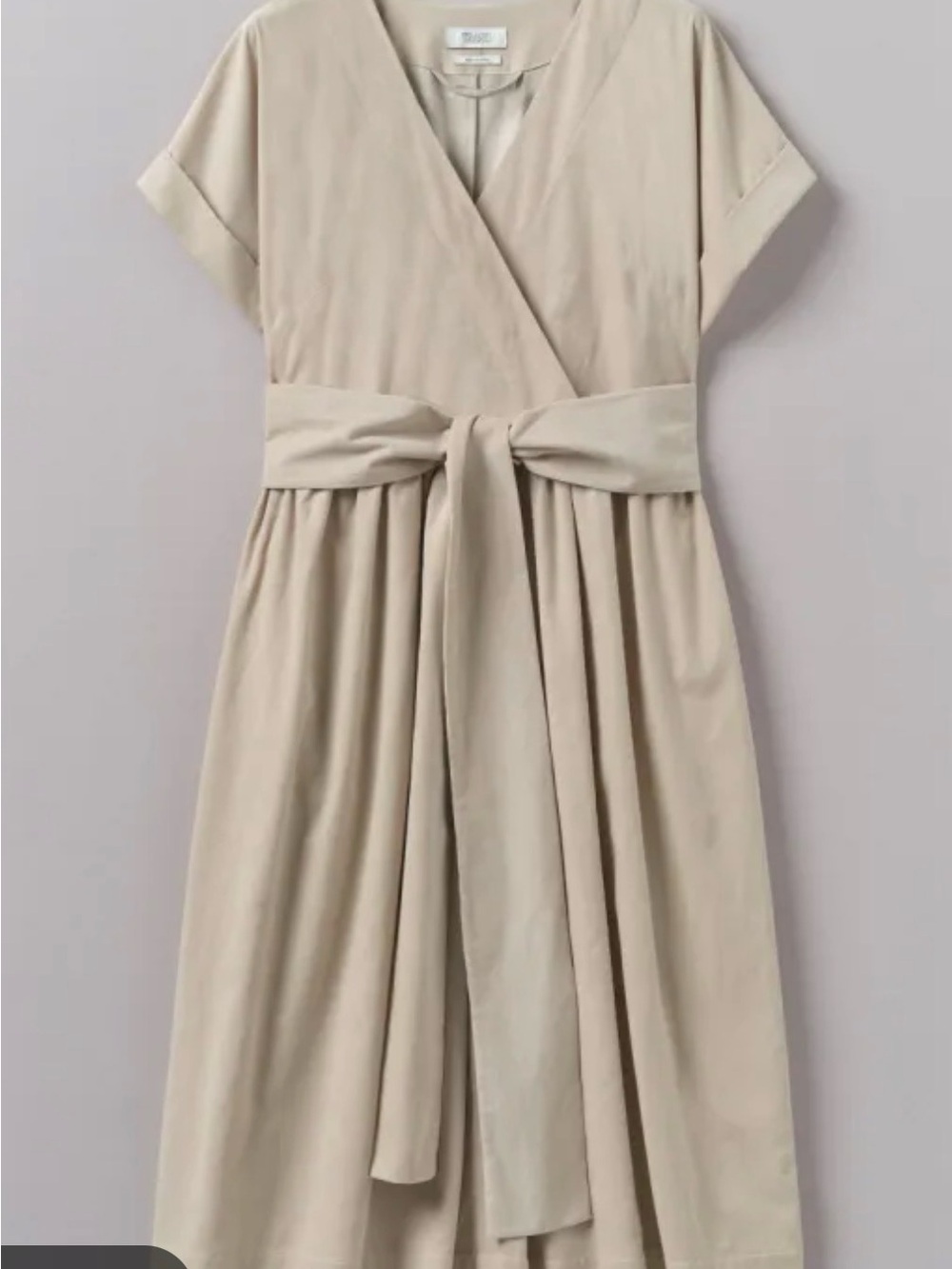 Toast Needlecord Wrap Front Dress in Moonstone Linen and Cotton Midi Wrap Dress